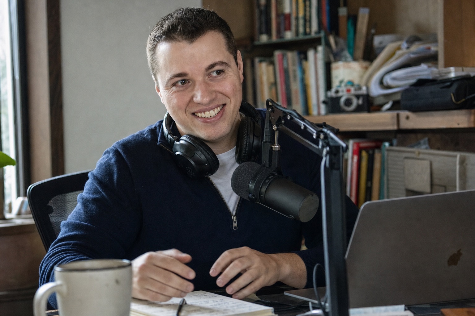 Bryen Alperin recording a podcast